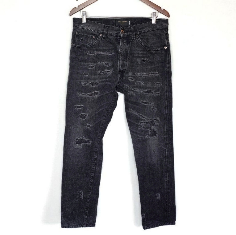 DOLCE & GABBANA Distressed Black Jeans Size IT46 / US10 Mid Rise Cropped